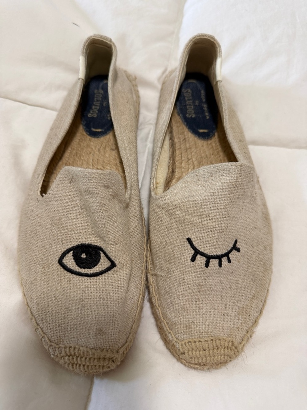 Soludos Beige Espadrilles with Black Eye Embroidery
